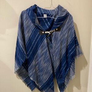 Blue and White Poncho with Toggle Closure